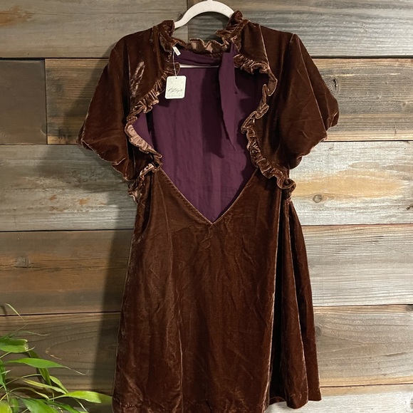 CLOSING SALE! 
FREE PEOPLE | Mini Dress Smocked Ruched Textured Waffle Velvet - Picture 5 of 7
